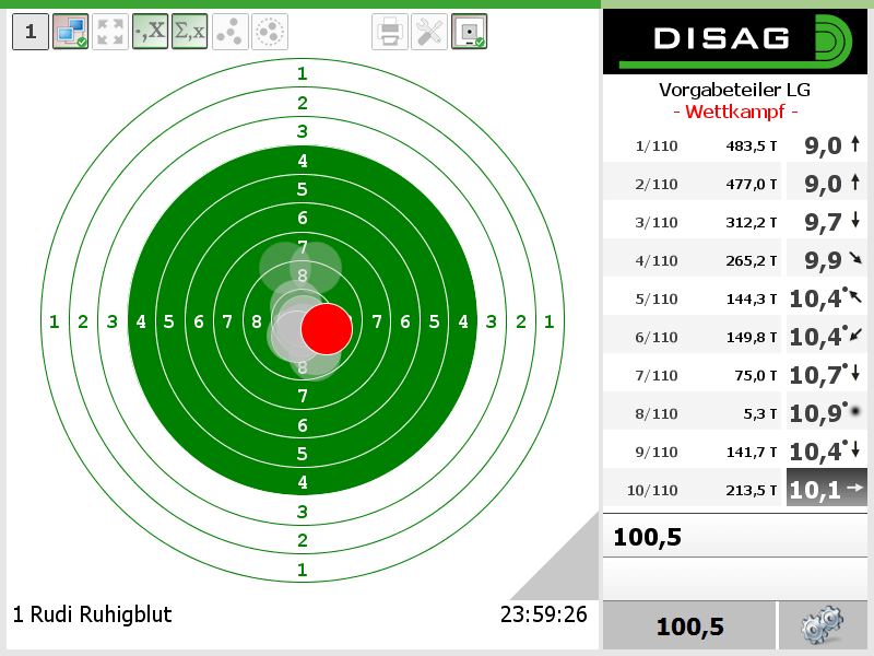 DISAG Optic Score - elektronische Schießanlagen - Menü SIZ Preißschiessen
